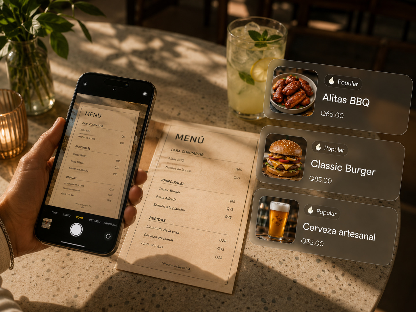 Dueño de restaurante subiendo su menú a bocapp desde el celular
